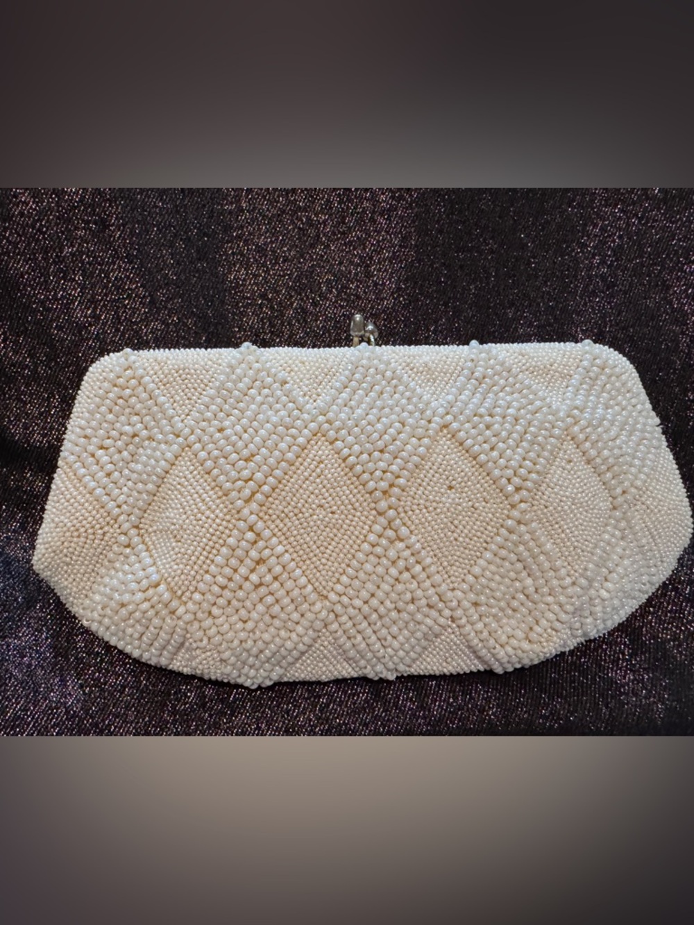 La Regale Vintage Ivory Beaded Clutch Bag, Japan made from Italian Glass Beads